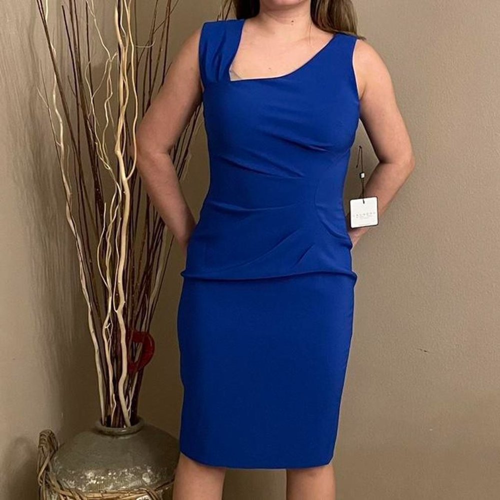 Royal Blue Ruched Form Fitting Midi Dress